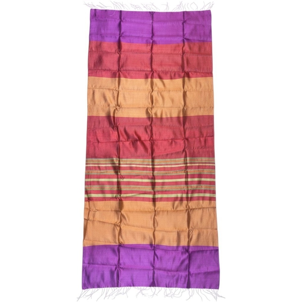 Vintage Max Mara Silk Stole Wrap OS Purple Red Orange Stripe Fringe NWT